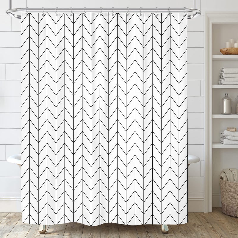 Riyidecor Chevron Shower Curtain Geometric Herringbone 72Wx96H Inch Striped Extra Long Simple Modern Classy Neutral Contemporary 12 Pack Metal Hooks Decor Fabric Bathroom Set Polyester Waterproof - Image 3
